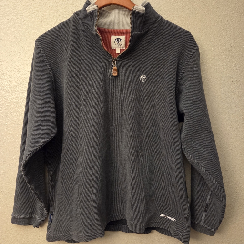 Fat Face Charcoal Quarter-Zip Pullover Microsoft Decal Soft Cozy Professional